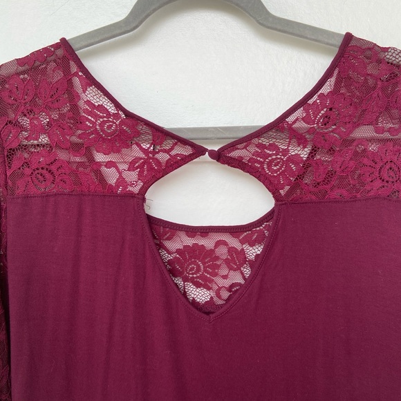 Torrid Lace Inset Bell Sleeve Top 3X Maroon - Picture 6 of 9
